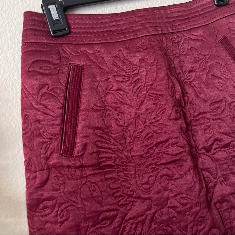 Anthropologie Maeve Burgundy Red Floral Textured Beatrice Quilted Mini Skirt - Picture 5 of 13